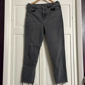 American Eagle Curvy Mom High Rise Stretch Jeans with frayed hems
